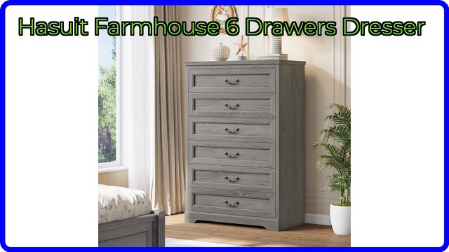 Hasuit grey farmhouse six-drawer tall dresser with vintage handles