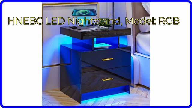 HNEBC black high-gloss LED nightstand with two drawers
