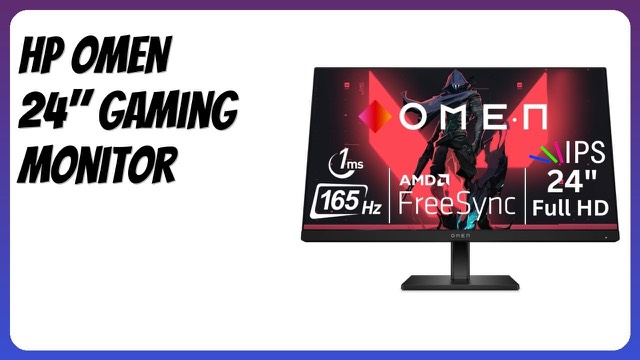 HP OMEN 24-inch gaming monitor in black on an adjustable stand