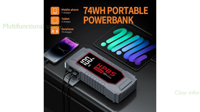 HPBS H3000 portable car jump starter with clamps and storage case