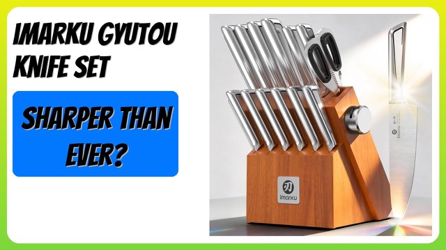 imarku 14-piece knife set in a brown hardwood block