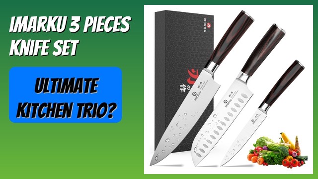 imarku three-piece knife set with chef, santoku and utility knives