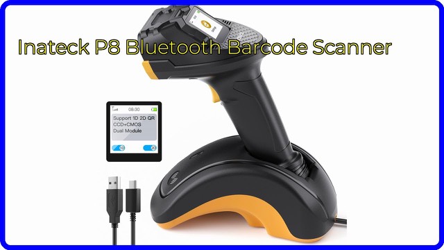 Inateck P8 wireless handheld barcode scanner with touchscreen and charging base