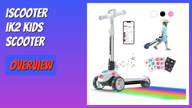 white iScooter iK2 kids electric scooter with LED wheels