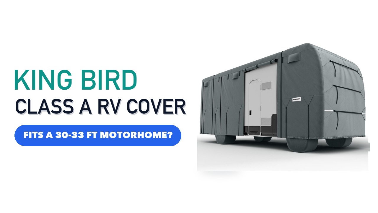 KING BIRD grey RV cover fitted over a Class A motorhome