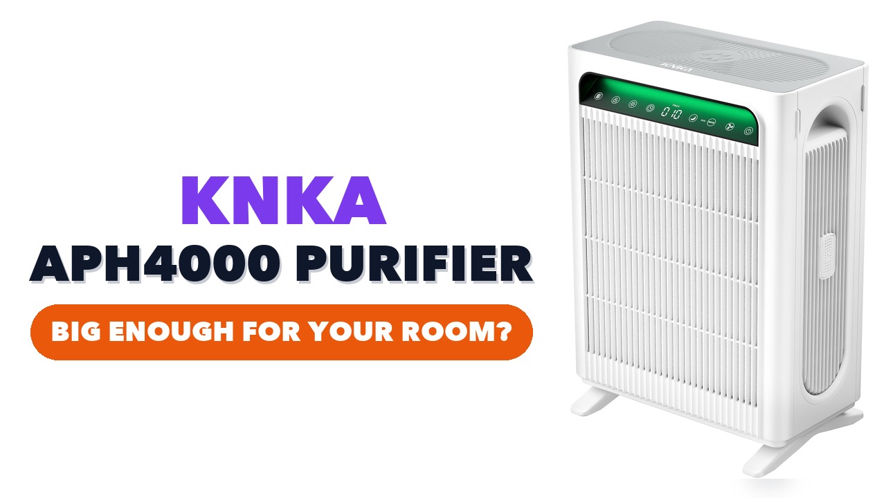 White KNKA APH4000 air purifier with a green control panel on a white background