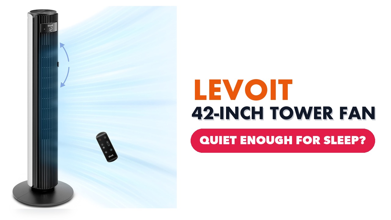 Levoit 42-inch tower fan standing upright on a white background