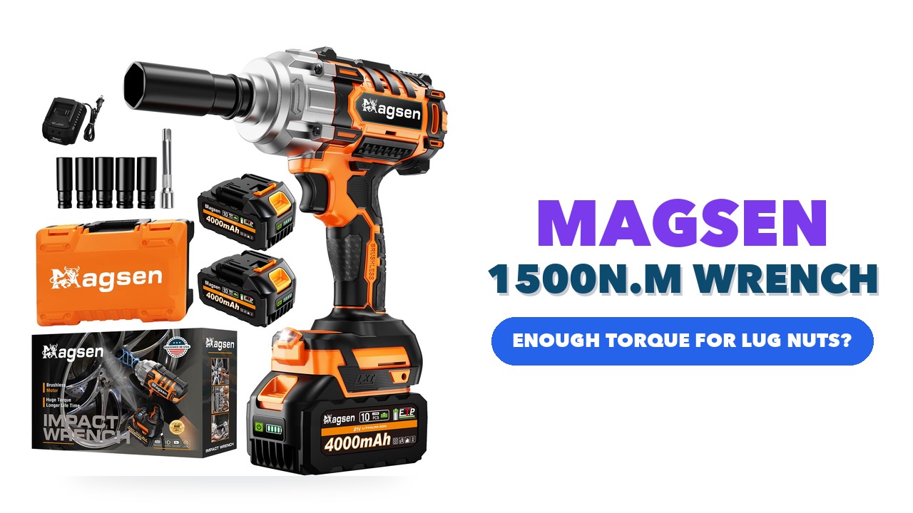 MAGSEN 1/2-inch cordless impact wrench with batteries, charger and sockets