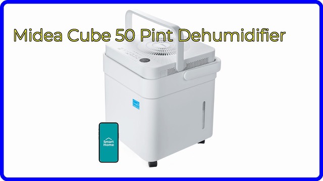White Midea Cube 50 pint dehumidifier with extendable tank