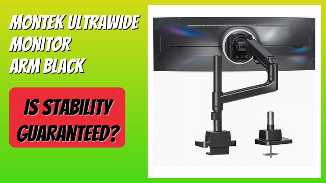 monTEK black ultrawide monitor arm clamped to a desk