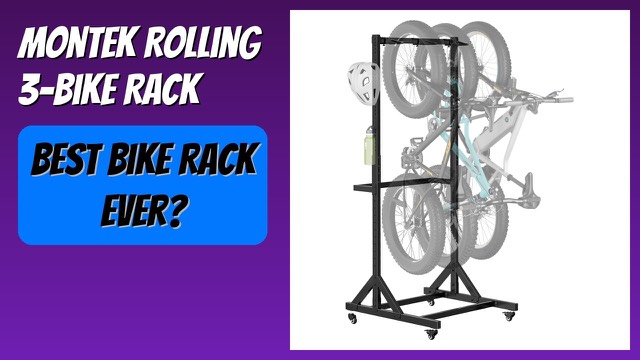 monTEK rolling vertical bike rack in matte black holding three bicycles