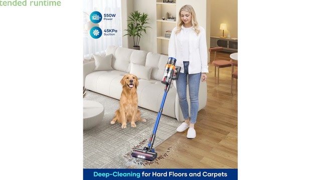 NADALY N-V28 cordless stick vacuum with touch screen and wall mount