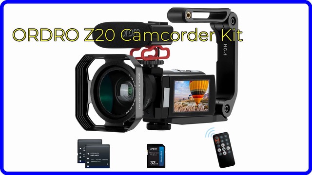 ORDRO Z20 handheld camcorder with microphone and wide angle lens