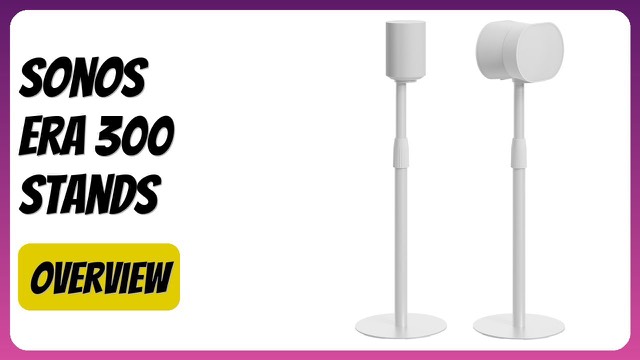 Pair of white PEGZONE speaker stands holding Sonos Era speakers