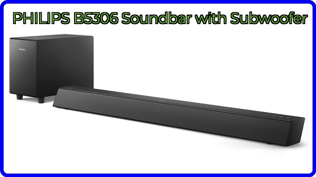 Philips TAB5306 black soundbar with a separate wireless subwoofer