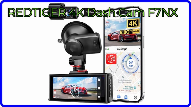 REDTIGER F7NX dash cam with touchscreen mounted on a windshield