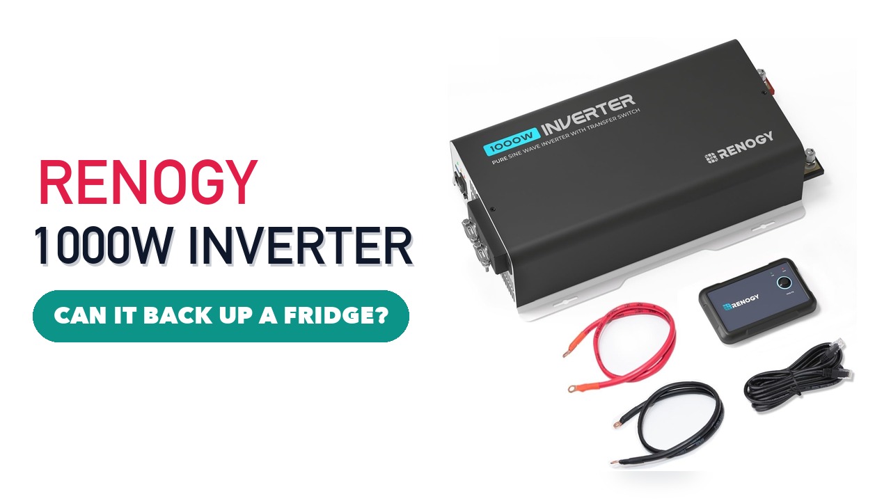 Renogy 1000W pure sine wave inverter with its remote controller and battery cables on a white background