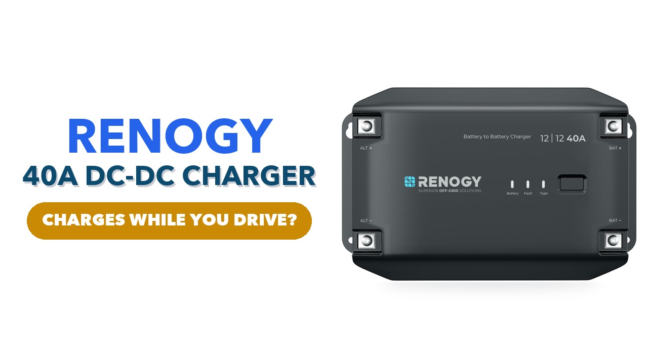 Grey Renogy 12V 40A battery-to-battery charger with four mounting tabs on a white background