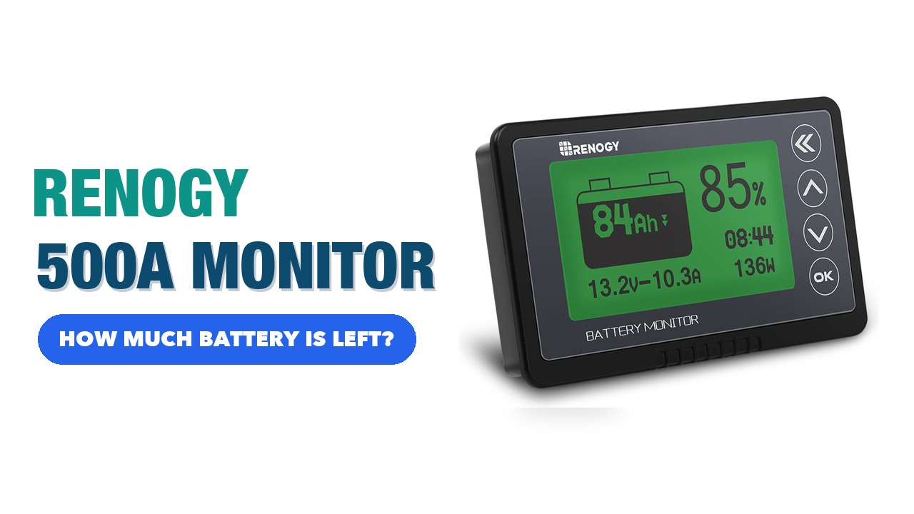 Renogy 500A battery monitor display showing 85 percent capacity on a white background