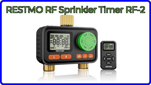 Restmo two-outlet RF remote sprinkler timer with brass fittings