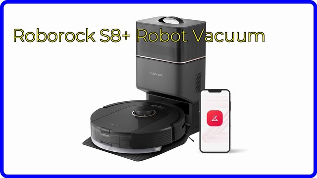 Roborock S8+ robot vacuum in black with its self-empty dock
