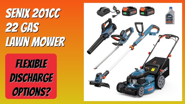SENIX gas lawn mower with cordless string trimmer, hedge trimmer and leaf blower