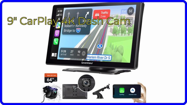 Seventour S9 Pro 9-inch dash-mounted CarPlay screen with built-in dash cam