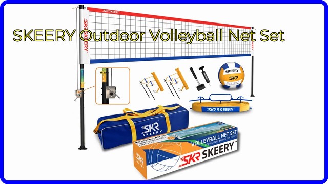 SKEERY portable volleyball net set with red and blue net on a lawn