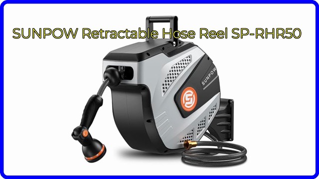 SUNPOW grey wall-mounted retractable garden hose reel with spray nozzle