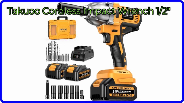Takuoo brushless cordless impact wrench with batteries, sockets and carry case