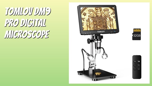 TOMLOV DM9 Pro digital microscope with a 7-inch screen and aluminum stand