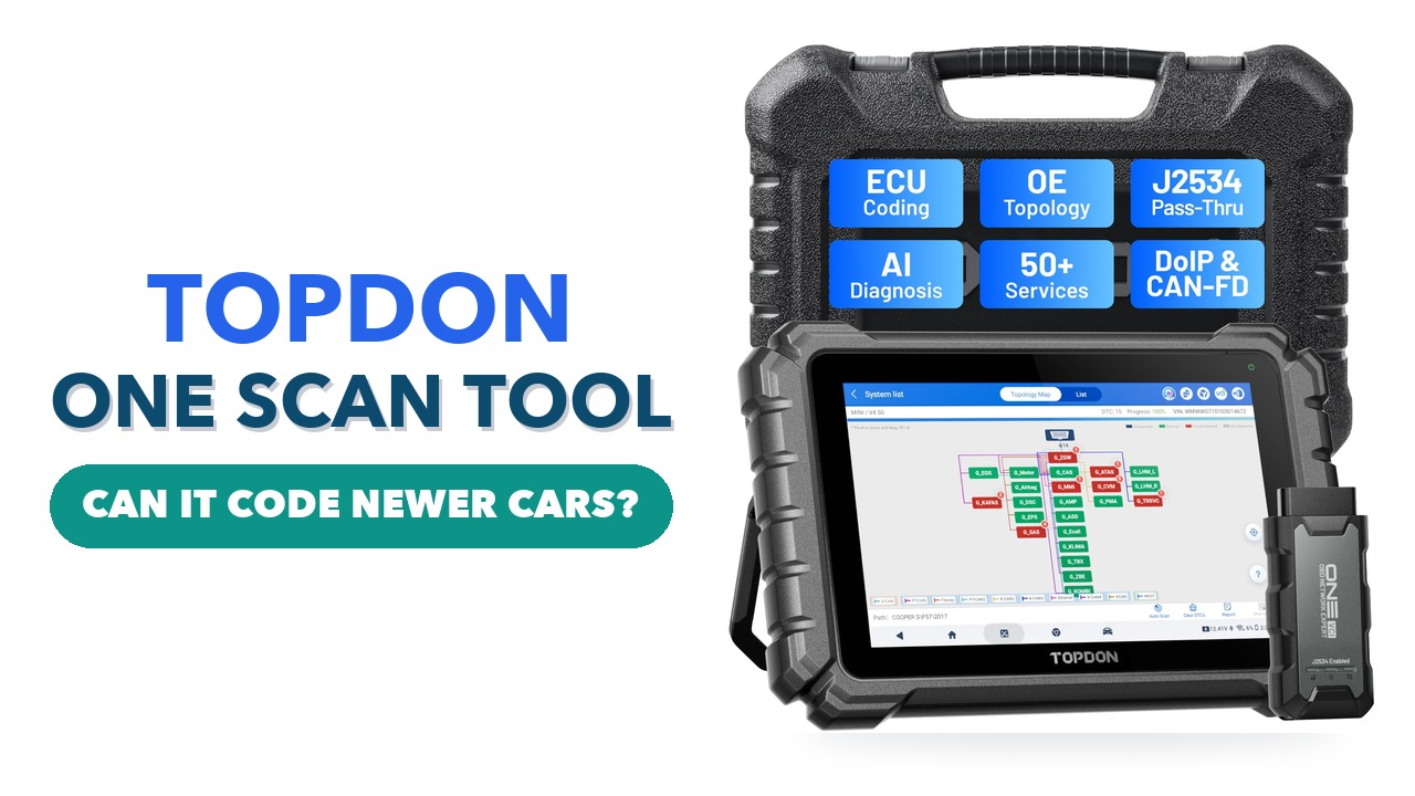 TOPDON ONE diagnostic tablet with its ONE VCI wireless vehicle interface on a white background