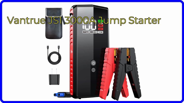 Vantrue JS1 portable car jump starter with clamps and LCD display