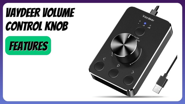 Vaydeer black aluminium USB volume control knob on a desk