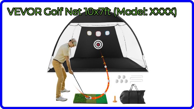 VEVOR 10x7 ft golf practice net set up in a backyard