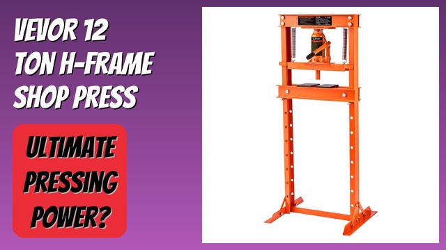 VEVOR 12 ton H-frame hydraulic press standing on a garage floor