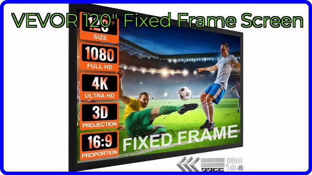 VEVOR 120-inch fixed frame projector screen with black velvet border on a wall