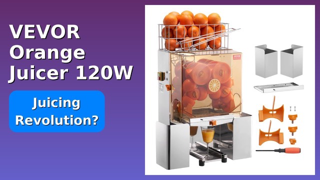 VEVOR commercial orange juicer in stainless steel with a clear cover and feed chute