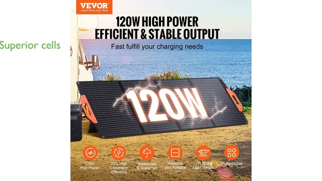 VEVOR 120W foldable monocrystalline solar panel unfolded outdoors