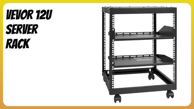VEVOR 12U four-post open frame server rack on casters