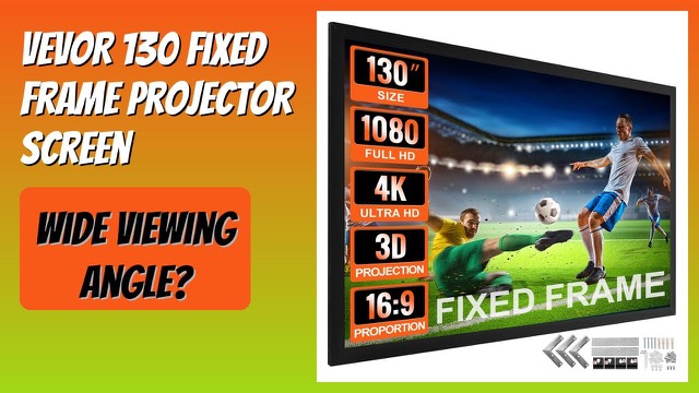 VEVOR 130-inch fixed frame projector screen with black velvet border on a wall