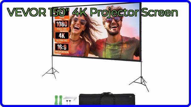 VEVOR 150-inch projector screen on a tripod stand outdoors