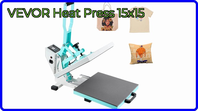 Green VEVOR 15 by 15 inch heat press with slide-out lower platen