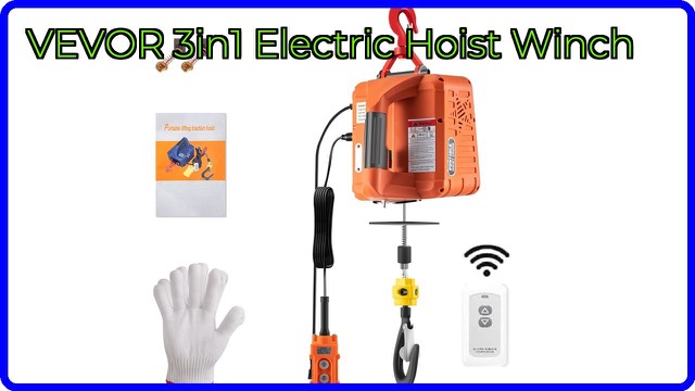 VEVOR 3-in-1 portable electric hoist winch with remote handles