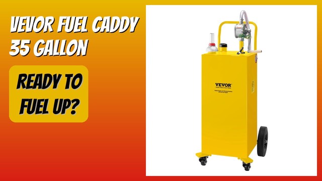 Yellow VEVOR 35-gallon fuel caddy on wheels with hose and hand pump