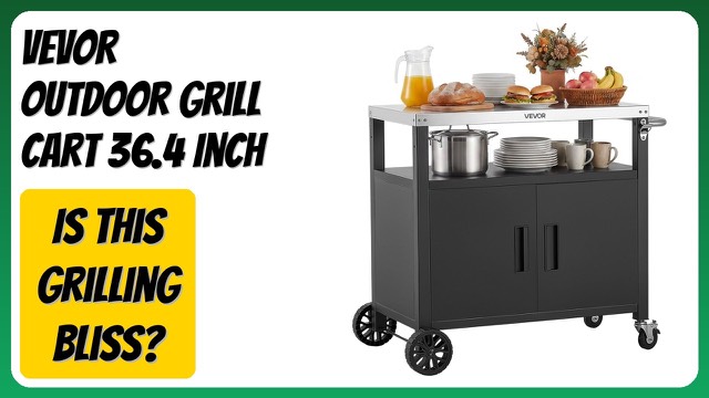 VEVOR outdoor grill cart with stainless steel top and double-door cabinet