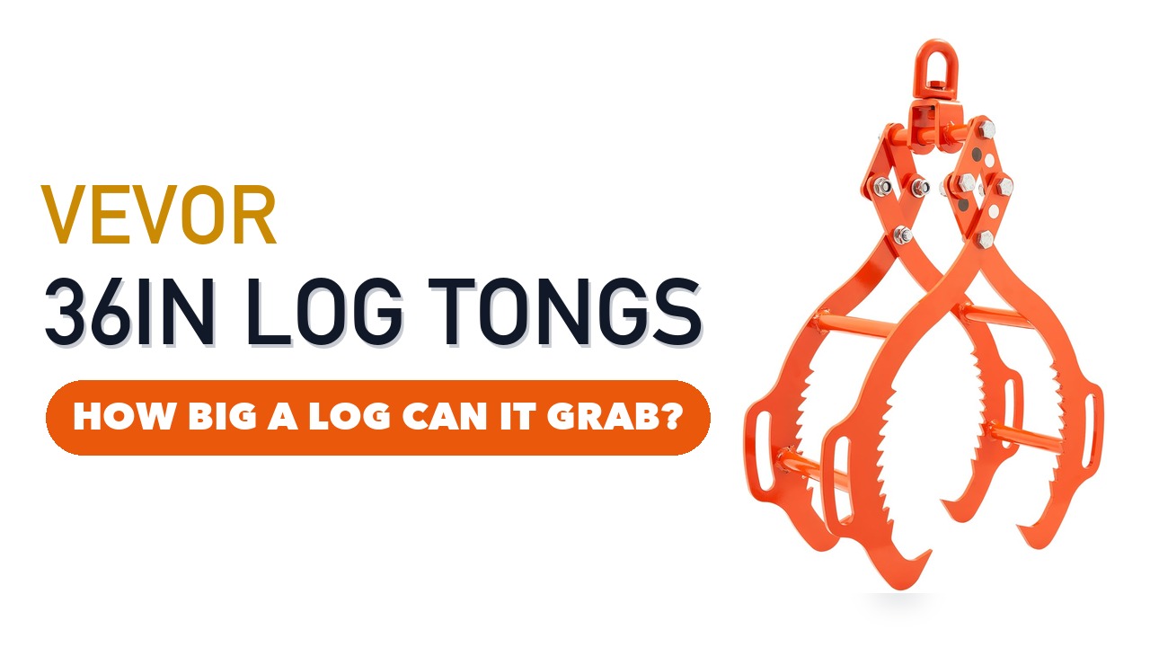 VEVOR 4SC36 orange four-claw log lifting tongs with a swivel ring, on a white background
