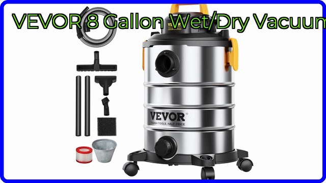 VEVOR 8 gallon stainless steel wet/dry vacuum with hose and attachments