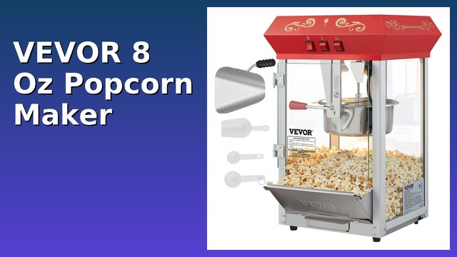 Red VEVOR theatre-style popcorn machine with glass doors and warming deck