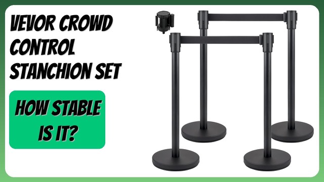 VEVOR set of four black crowd control stanchions with retractable belts